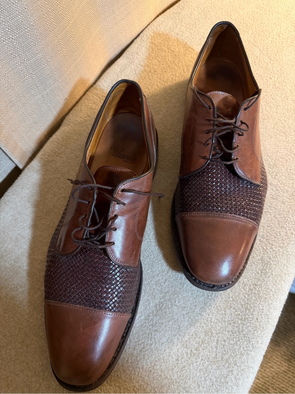 Allen Edmonds Brown Two-Tone Cap-Toe Derby Oxfords - Picture 2 of 5